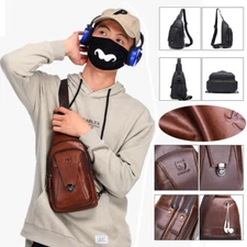 Mens Travel Chest Bag Daypacks Genuine Leather Sling Bag Multipurpose Fashion
