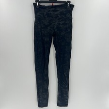 Spanx Matte black Faux Leather Camo Leggings Power Waistband size Large