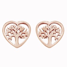 Tree of Life Heart Stud Earrgs 14K Rose Gold Plated Sterling Silver
