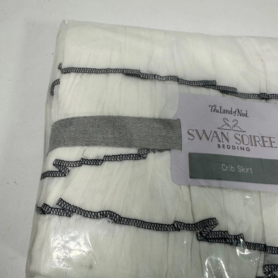 Falda Cuna The Land Of Nod Swan Soirée Blanca Volantes Borde Negro 100% Algodón NUEVA Foto 3 de 4