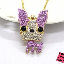 Fashion Purple Bling Cute Puppy Dog Crystal Pendant Chain Women Necklace