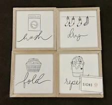 *NEW* Target Farmhouse Wash Fold Dry Repeat Wood Laundry Room Signs Set of 4