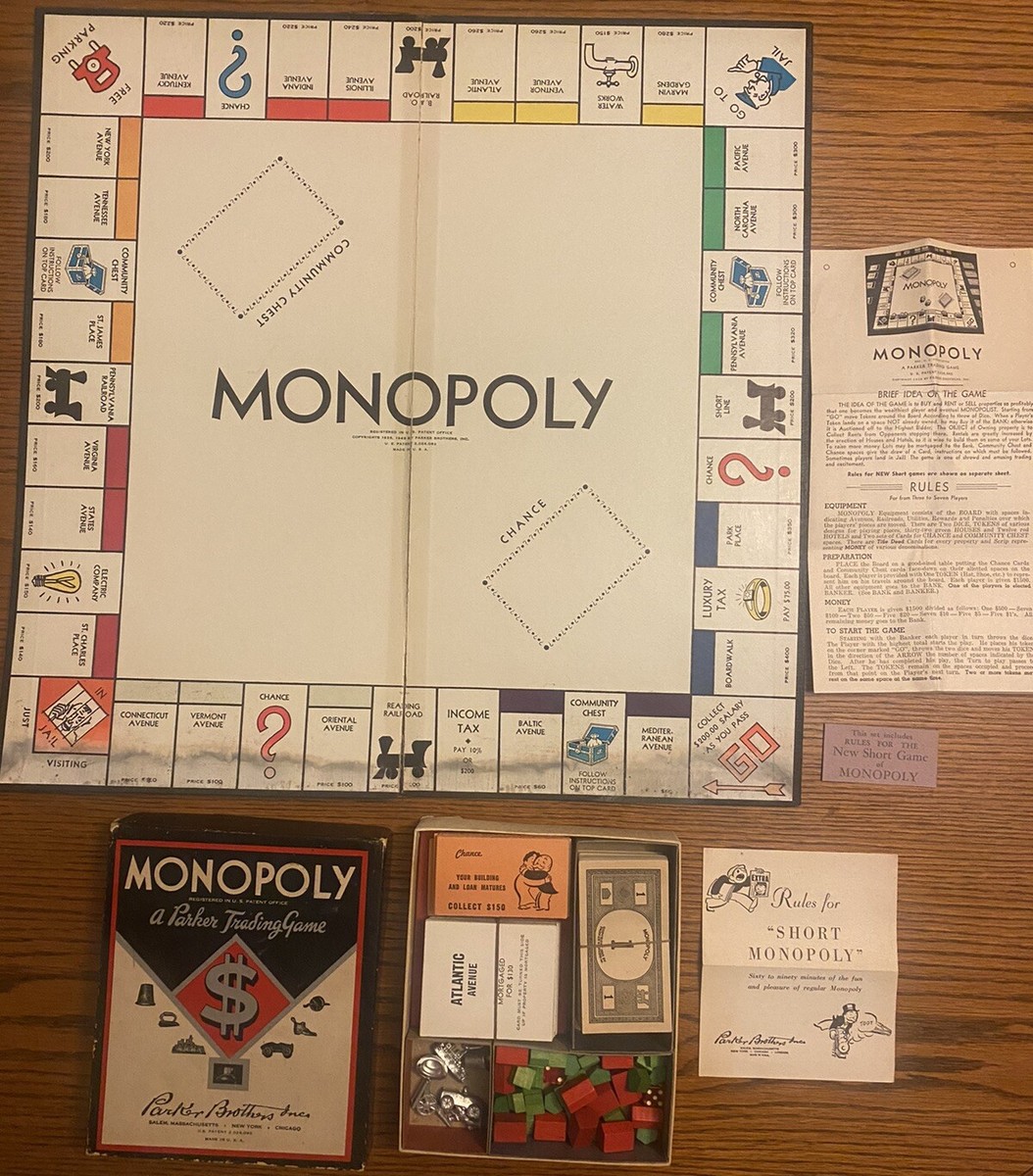 RARE VINTAGE 1947 MONOPOLY GAME AND BOARD With All Original