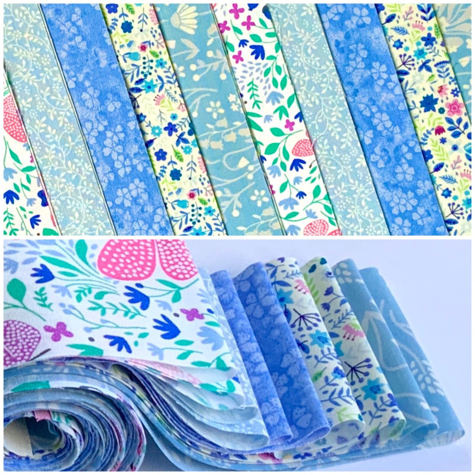 10 100 cotton fabric strips 2.5” x 42” jelly roll quilting floral