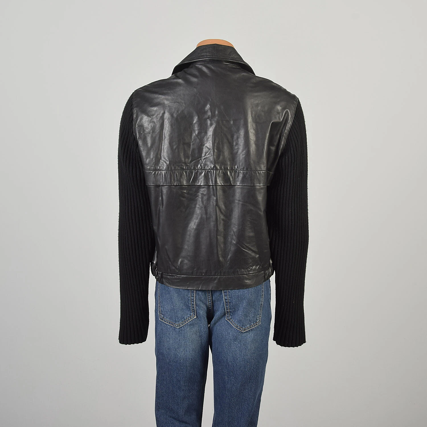 kenneth-cole 2000s leather ribbed knit casual jacket