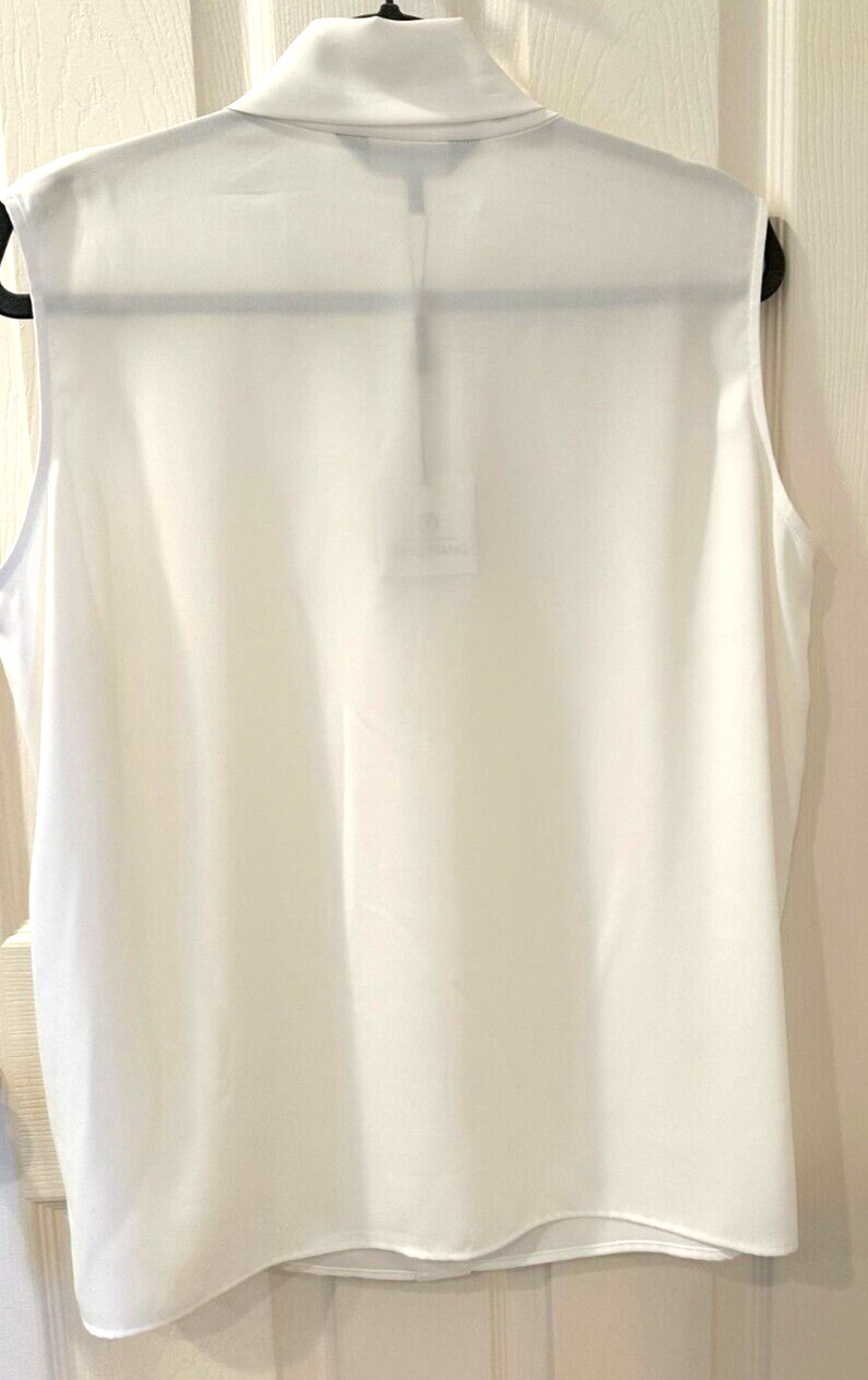 NWT $195 Ming Wang Crepe Tie Neck Sleeveless Blouse sz L  Ivory Shirt top