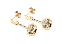 9ct Gold CZ Earrings 8mm Round Drop Made in UK Gift Boxed