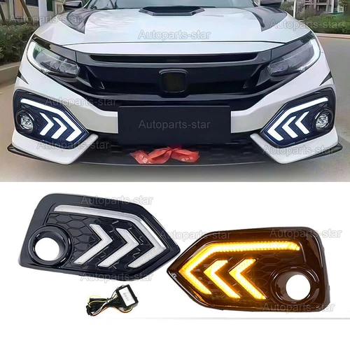 L+R Fog Lights For 2016-2021 Honda Civic Hatchback DRL LED Daytime Running Lamps