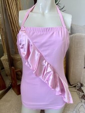 Vintage 1980s Pink Ruffle one piece swimsuit 80s Womens Pastel Sz M Princess