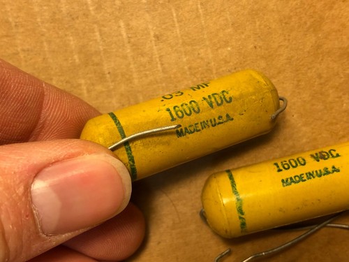 2 NOS Vintage Astron .03 uf 1600v Mustard Capacitors Amp Tone Caps TEST GOOD .04 - Picture 5 of 7