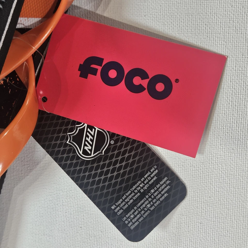 Sandalias Chanclas Philadelphia Flyers Para Hombre Medianas Foco Marrón Naranja NHL Oficiales Foto 3 de 4