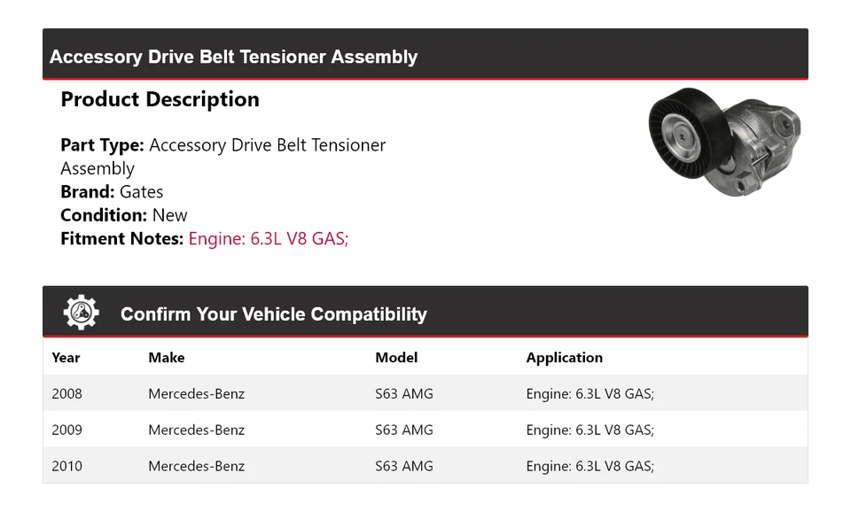 Conjunto de tensor de correa de transmisión para Mercedes-Benz S63 AMG 2008-2010 2009 Foto 2 de 4