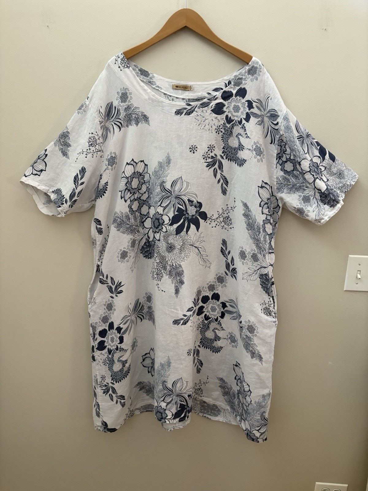 100% Linen Floral Tunic Dress Women’s Size 3X Made in Italy Pockets