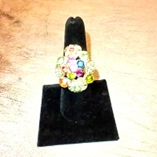 Multi-Colored Rhinestone Statement Flower Ring Adjustable