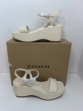 Women  s Coach Gale Wedge Sandal  Chalk Leather  Size 8.5B