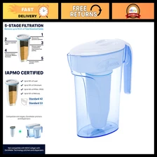 7-Cup Water Filter Pitcher - 5-Stage Filtration, Reduces Lead & Contaminants, IA
