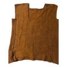 Sweater Vest Hand-Knit Square Neck Split Hem Hem Khaki Brown medium