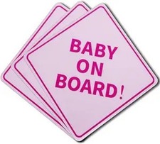 Magnetic "Baby On Board" Car Sign, Pink, 5" x 5", 3-Piece Set for Car, Truck, Va