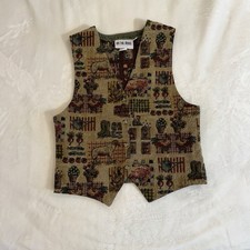 ON THE VERGE Vintage Tapestry Vest A Day On The Farm Print Cottagecore Women's M