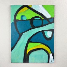 Abstract Expressionist Painting Bold Black Line Modern Art 12x16 Original