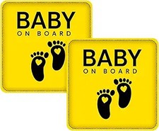 Baby On Board Signs for Cars 5"x5" Bright Yellow Vinyl Stickers, Pack of 2