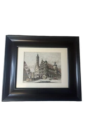 Framed European Architecture Print – Rothenburg Rathaus by Ernst Geissendorfer