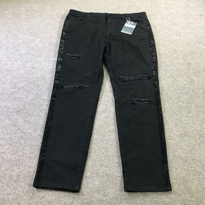 GVAPI Pants Mens Size 40 Black Distressed Sequin Trim Limited Edition Straight