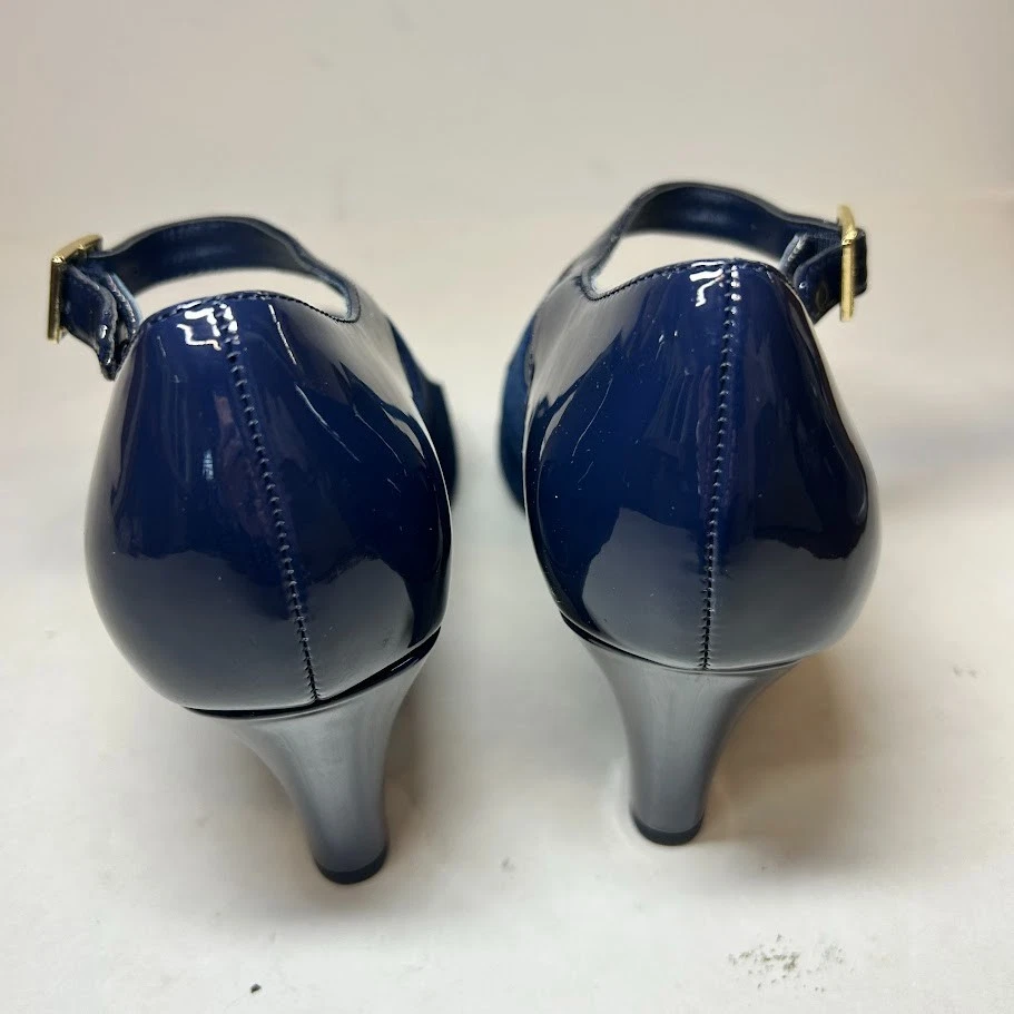 Giani Bernini Womens 7.5 W Navy Blue Velmahl Leather Pumps Heels NIB JO2 - Image 4 of 4