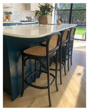 Rockett St. George Chez Pitou Black Wood & Woven Cane Bar Stools x 4