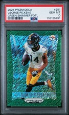 2024 Prizm Deca George Pickens GREEN SHIMMER FOTL Card #210 PSA 10 /12 POP 1