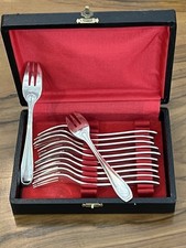 12 Forchette A Torte Art Deco Metallo Argento/Argenteria Antica