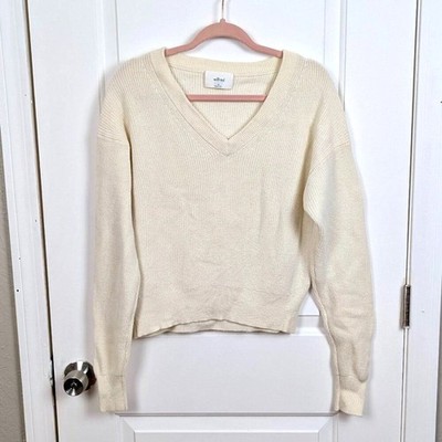 Wilfred | Cream Merino Wool Cotton V Neck Sweater Size Medium