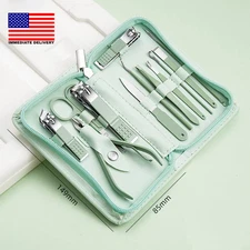 12-Piece Nail Care Kit, Mint Green Leather Travel Case,Manicure Set Personal Car