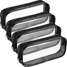 4 Pcs Clear PVC Pencil Pouch Zipper Cosmetic Makeup Bag Travel Storage Black
