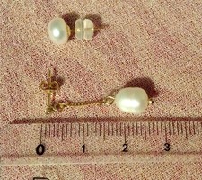 Lot SOLO 2 Boucles d’Oreilles-Or 18 Carats Perle-Clou-Pendante-18K 750 Orpheline