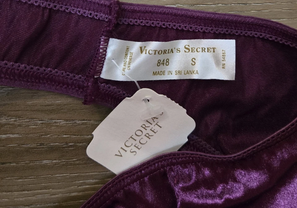 NWT Vintage Victoria's Secret Purple Liquid Second Skin Satin Thong Panties S - Image 3 of 3
