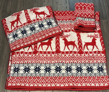 VTG Santens Nordic Deer Christmas USA-Made Cotton Hand & Bath Towel, 2 Washcloth