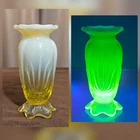 Antique Fenton? 5" Vase, Cactus Topaz Opalescent Uranium Vaseline Glass RARE