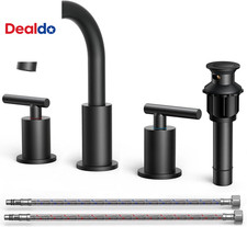 Black Bathroom Faucet 3 Hole, 8 Inch Matte Black Bathroom Sink Faucet Widespread