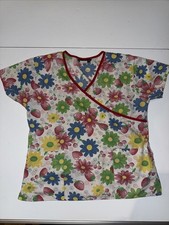 CASSANDRA O Colorful Women  s Floral Scrub Top Size Large