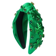 St.Patrick's Day Headband for Women Green Sequins Shamrock Knotted Headbands ...