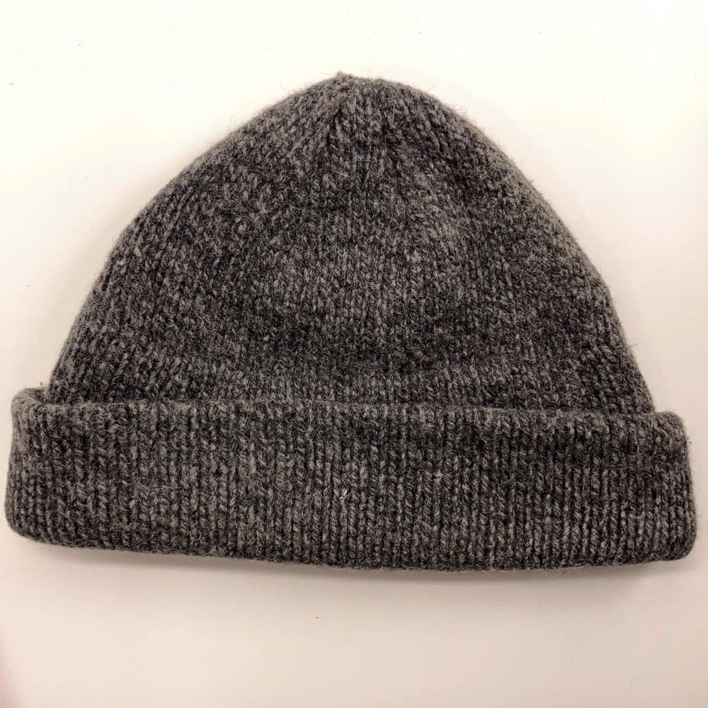 Dark Gray Wool Blend Slightly Tapered Top Winter Cap