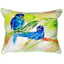 Betsy Drake Two Blue Parrots Small Indoor Outdoor Pillow 11x14