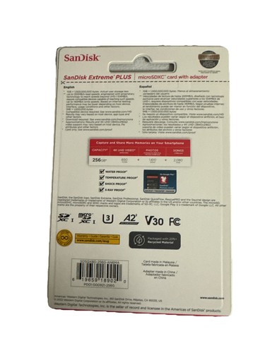 SanDisk Extreme PLUS 256Go Classe 10 - Carte mémoire Micro SDXC -... - Photo 2 sur 2