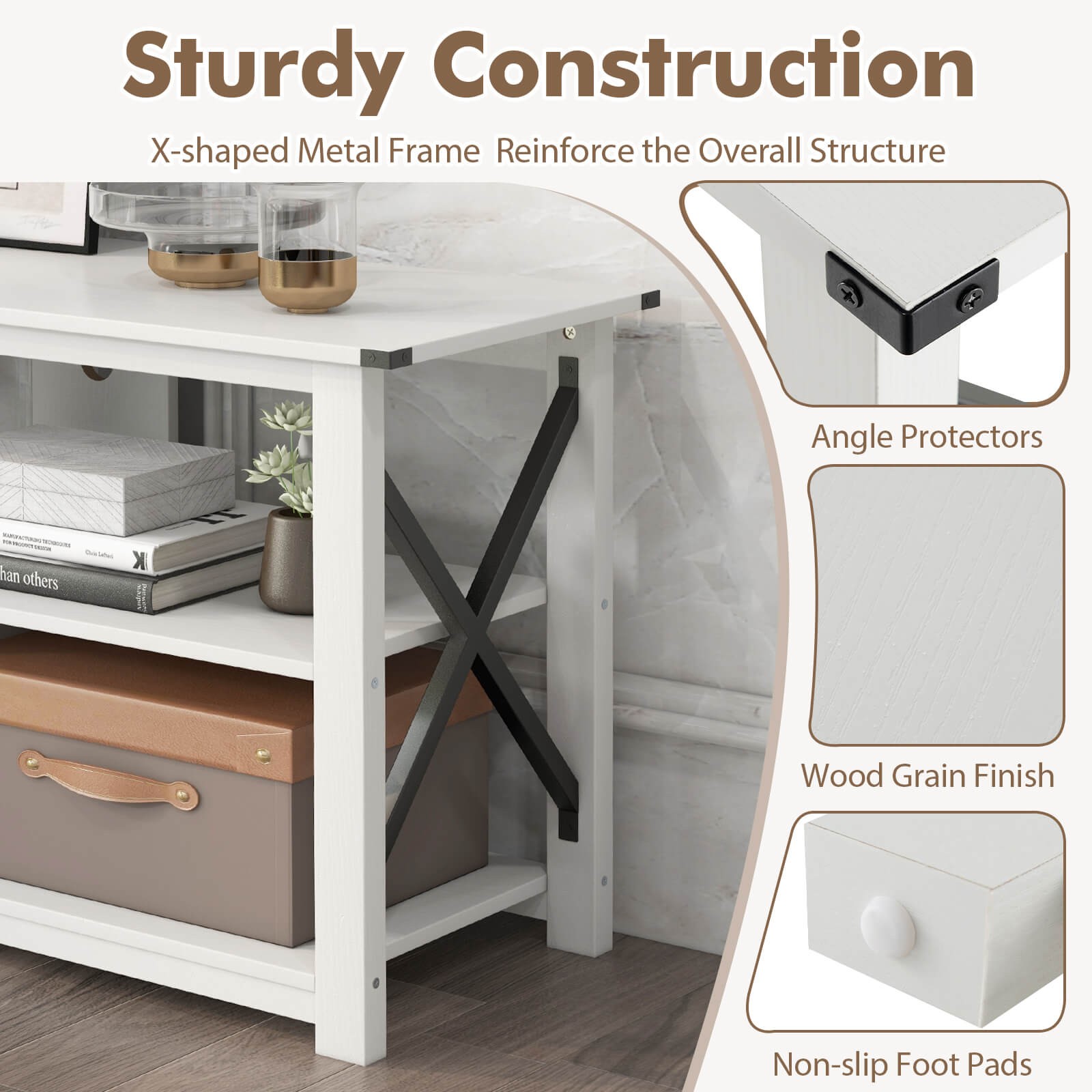 Modern Entertainment Center Farmhouse TV Stand for TV's up to 55"w/Open Shelves
