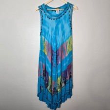 In Gear Blue Tie Dye Handkerchief Hem Embroidered Boho Dress OS 109R503
