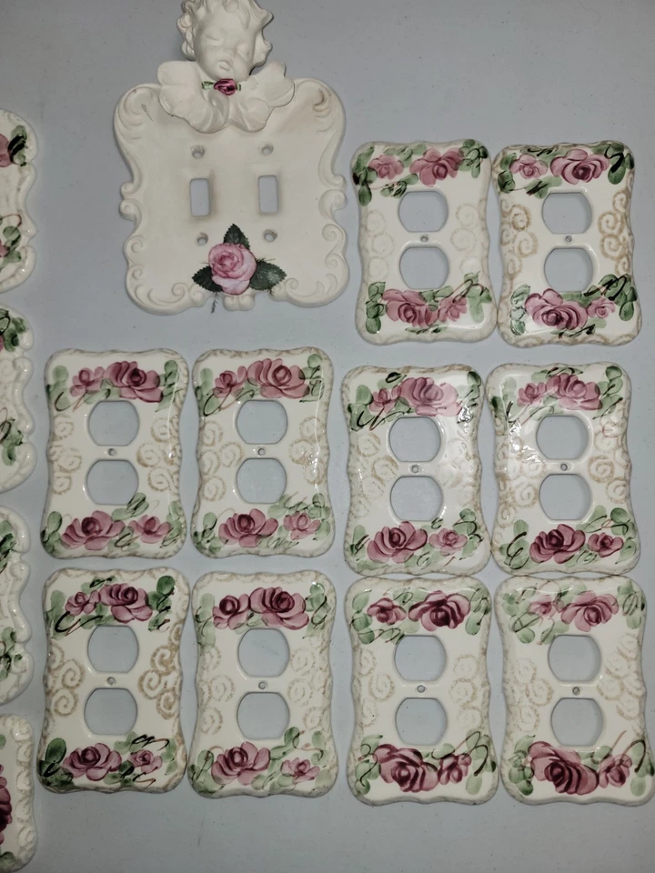 Juego De Colección De 15 Cubiertas De Placa De Salida De Interruptor De Luz De Palanca Floral De Porcelana Foto 2 de 4