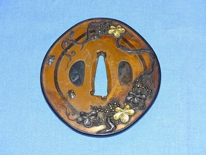 Japanese Samurai Sword Guard TSUBA, Soft Metal, w/ Shakudo Rim (#31)