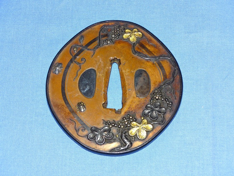 Japanese Samurai Sword Guard TSUBA, Soft Metal, w/ Shakudo Rim (#31)