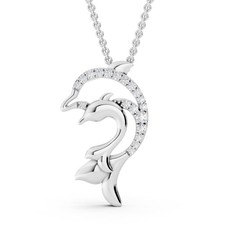 14k White Gold Plated 0.08 Ct REAL Moissanite Women's Dolphin Pendant 18" Chain